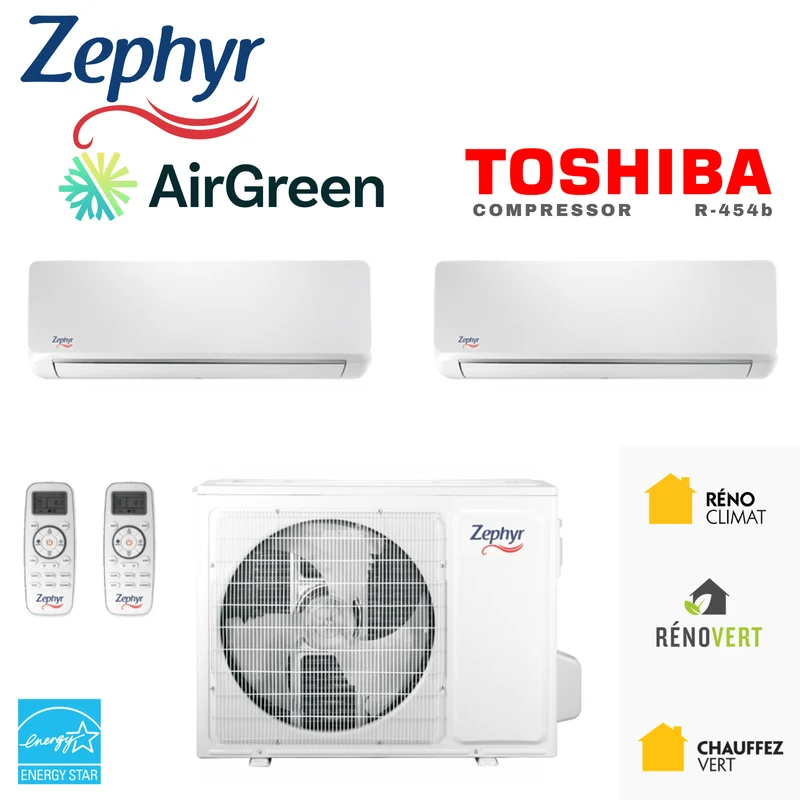 Thermopompe DoubleZone Zephyr R-454B | Compresseur 18 000 BTU | Montréal, Laval, Longueuil, Rive Sud & Rive Nord