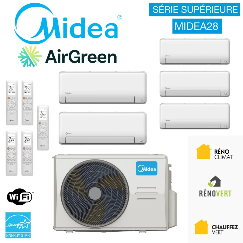 Thermopompe 5-Zones MIDEA28 | Compresseur : 48 000 BTU | Montréal, Laval, Rive Sud et Nord