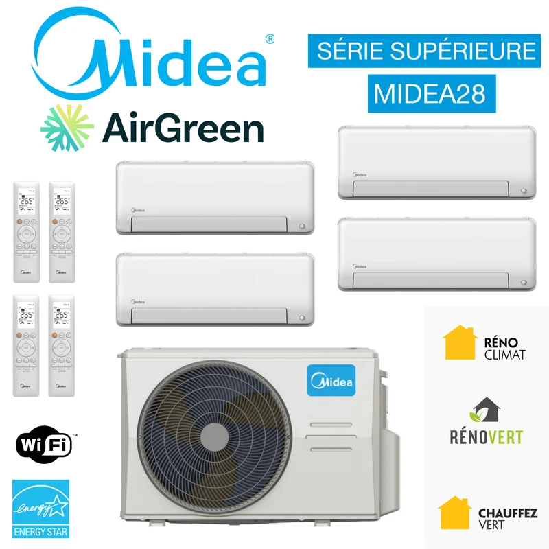 Thermopompe 4-Zones MIDEA28 | Compresseur : 48 000 BTU | Montréal, Laval, Rive Sud et Nord