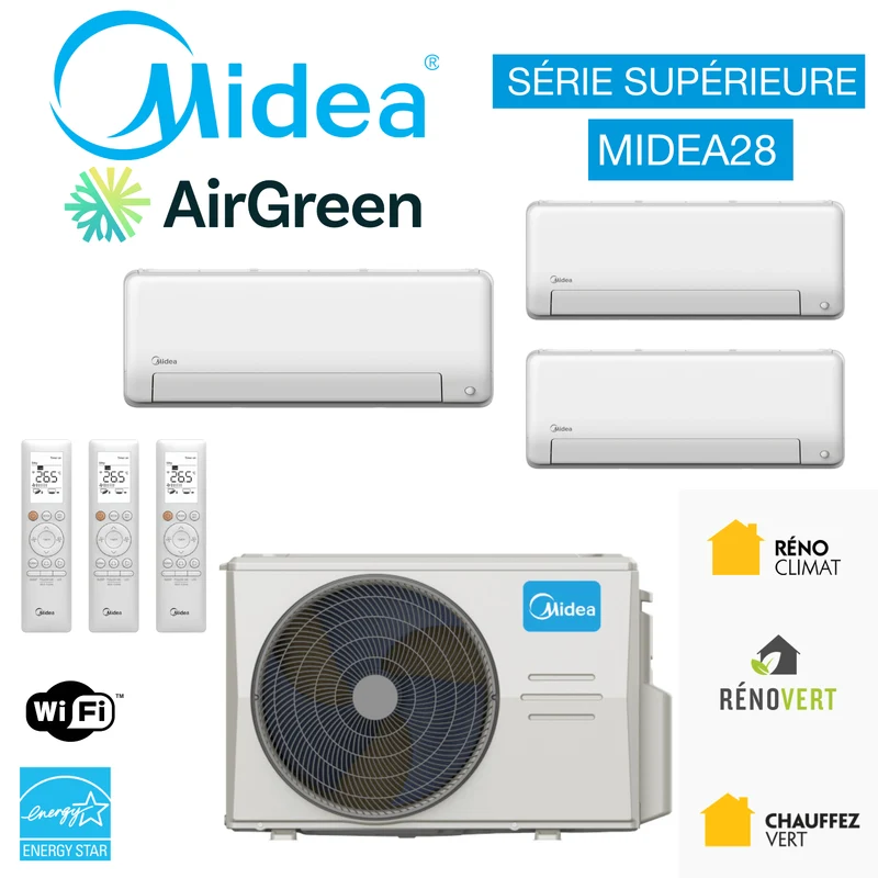 Thermopompe 3-Têtes MIDEA28 | Compresseur : 36 000 BTU | Montréal, Laval, Rive Sud et Nord