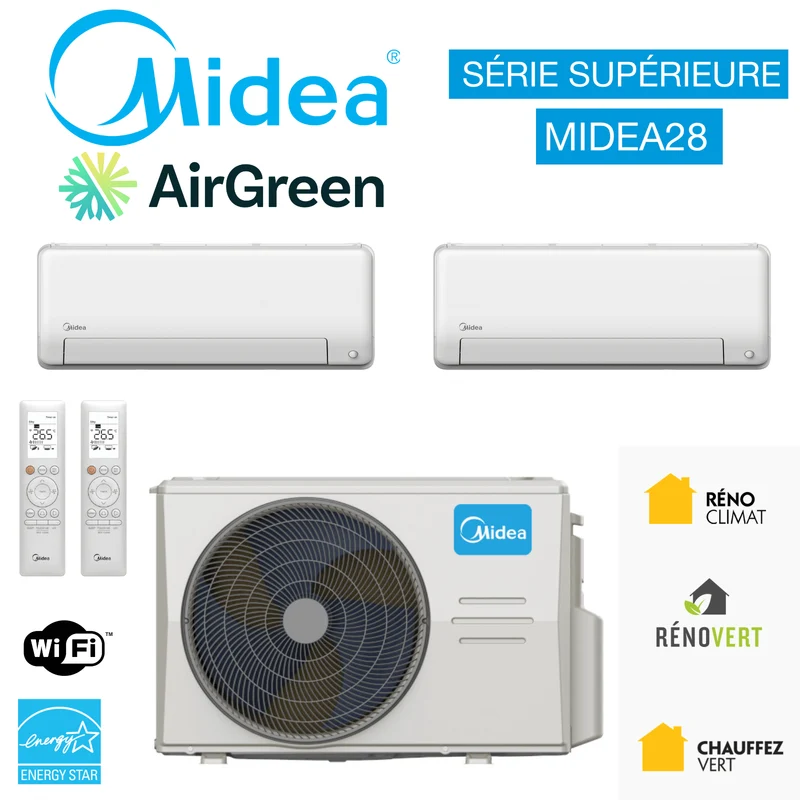 Thermopompe 2-Zone MIDEA28 | Compresseur : 27 000 BTU | Montréal, Laval, Rive Sud et Nord