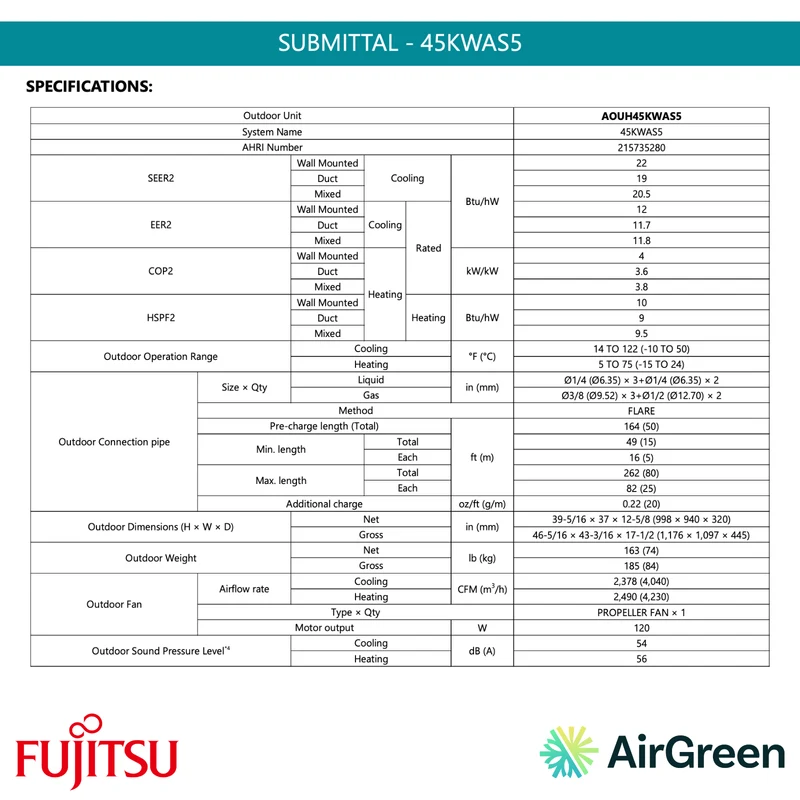 Thermopompe 5-Zones FUJITSU Aquila R32 | 45 000 BTU | Montréal, Laval, Rive Sud, Rive Nord
