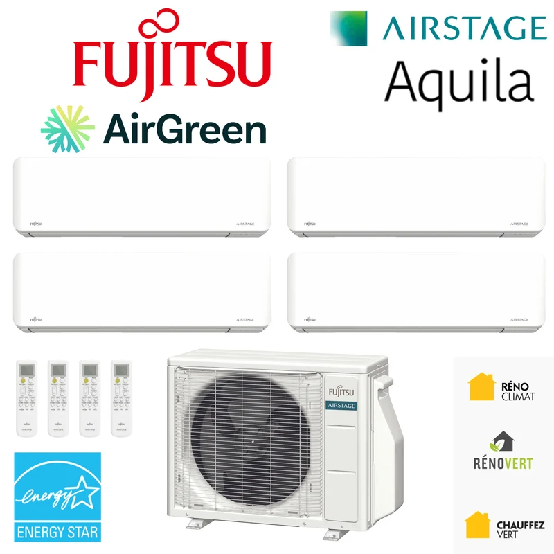 Thermopompe QuadZone FUJITSU Aquila R32 | 45 000 BTU | Montréal, Laval, Rive Sud, Rive Nord