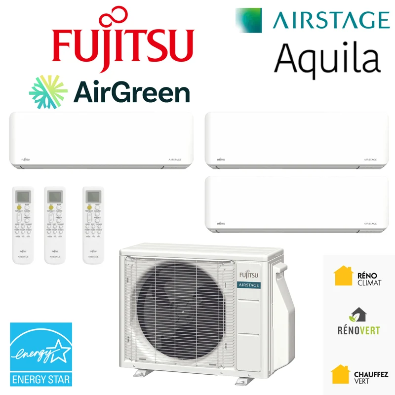 Thermopompe 3-Zones FUJITSU Aquila R32 | 36 000 BTU | Montréal, Laval, Rive Sud, Rive Nord