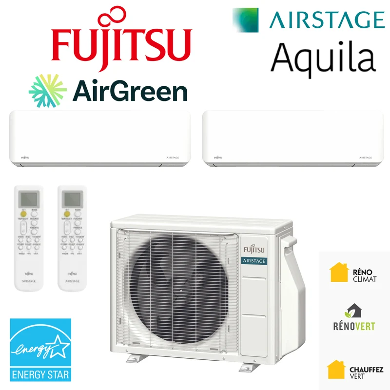 Thermopompe DoubleZone FUJITSU Aquila R32 | 45 000 BTU | Montréal, Laval, Rive Sud, Rive Nord