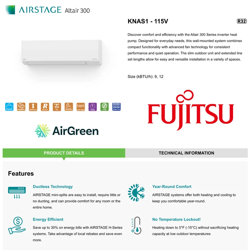 Mini Split FUJITSU ALTAIR 300 | 24 000 BTU | Montréal, Laval, Rive Sud, Nord