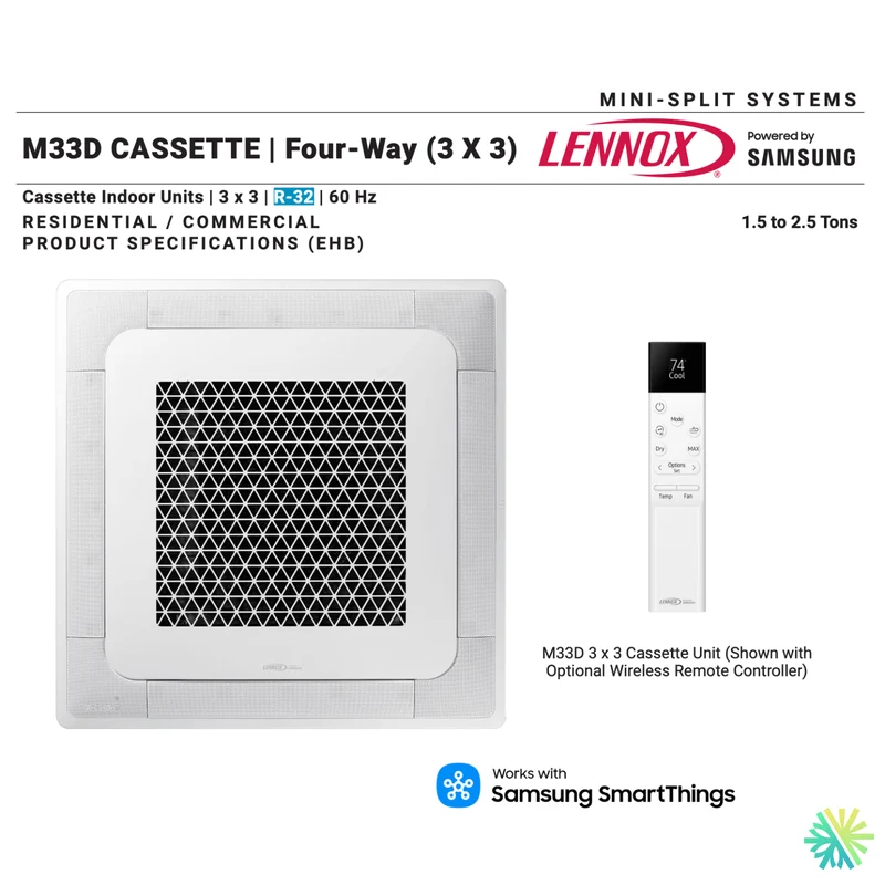 Cassette Plafond à 4 voies (3 x 3) LENNOX M33D | 18 000 BTU | Samsung