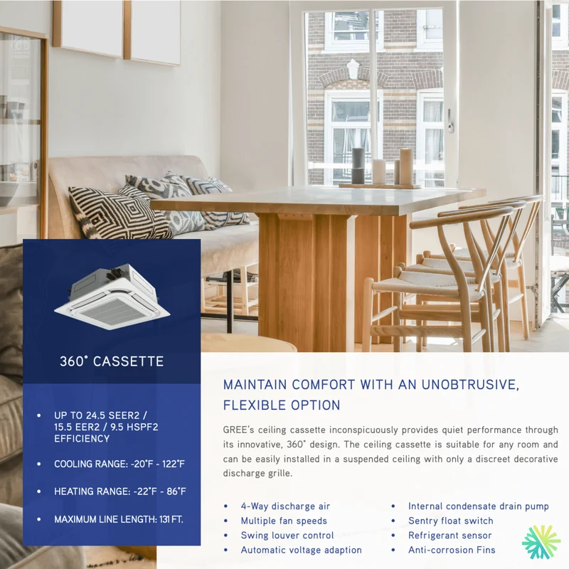 Cassette de Plafond 360° GREE All Match R32 | 30 000 BTU