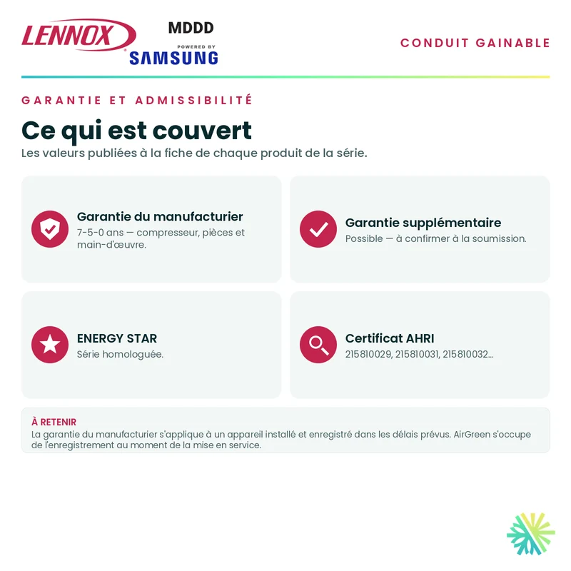 Conduit Gainable LENNOX MDDD | 36000 BTU | Pièces par Samsung