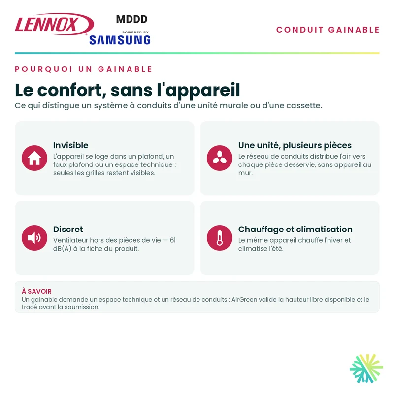 Conduit Gainable LENNOX MDDD | 18000 BTU | Pièces par Samsung