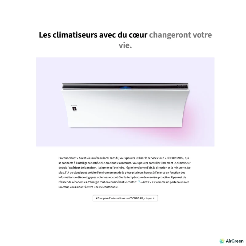 Thermopompe Murale SHARP CPU Airest | 12 000 BTU | Montréal, Laval, Rive Sud & Rive Nord