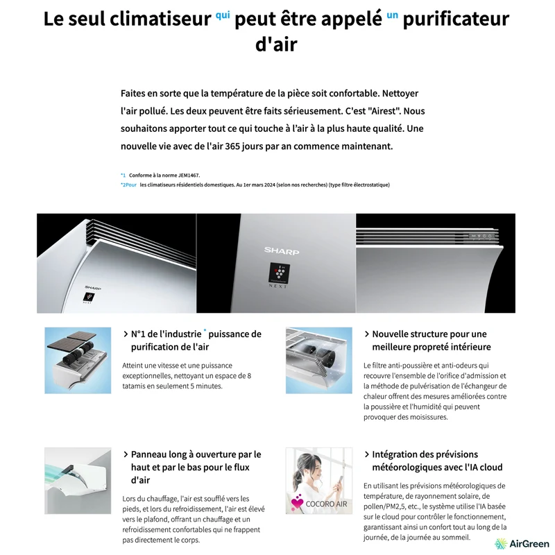 Thermopompe Murale SHARP CPU Airest | 12 000 BTU | Montréal, Laval, Rive Sud & Rive Nord