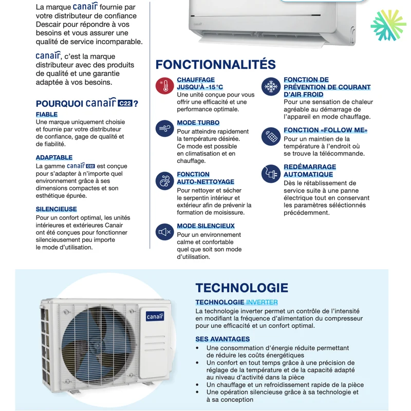 Thermopompe Murale CanAir C22 | 12 000 BTU | Montréal, Laval, Longueuil, Rive Nord & Rive Sud