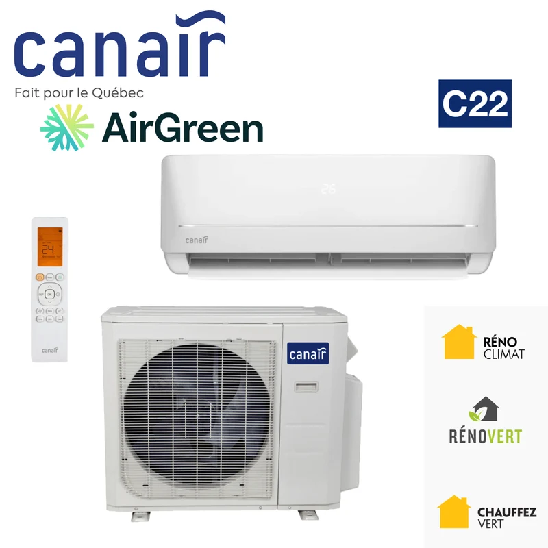 Thermopompe Murale CanAir C22 | 24 000 BTU | Montréal, Laval, Longueuil, Rive Nord & Rive Sud