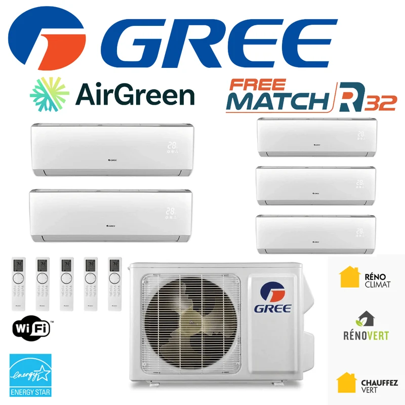 Thermopompe 5-Zone Gree FreeMatch R32 | 42 000 BTU | Montréal, Laval, Longueuil, Rive Sud & Rive Nord