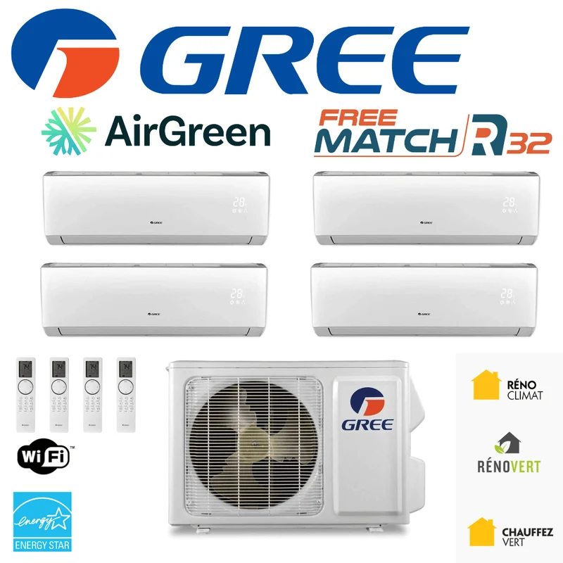 Thermopompe 4-Zone Gree FreeMatch R32 | 42 000 BTU | Montréal, Laval, Longueuil, Rive Sud & Rive Nord