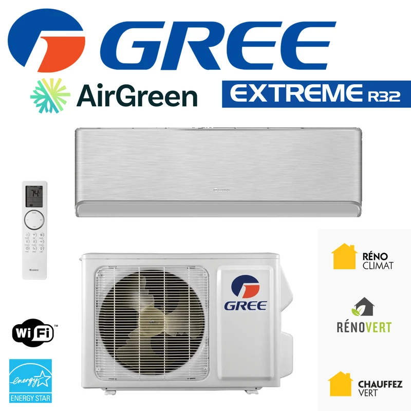 Thermopompe Murale Gree Extrême R32 | 9 000 BTU | Montréal, Laval, Longueuil, Rive Sud & Rive Nord