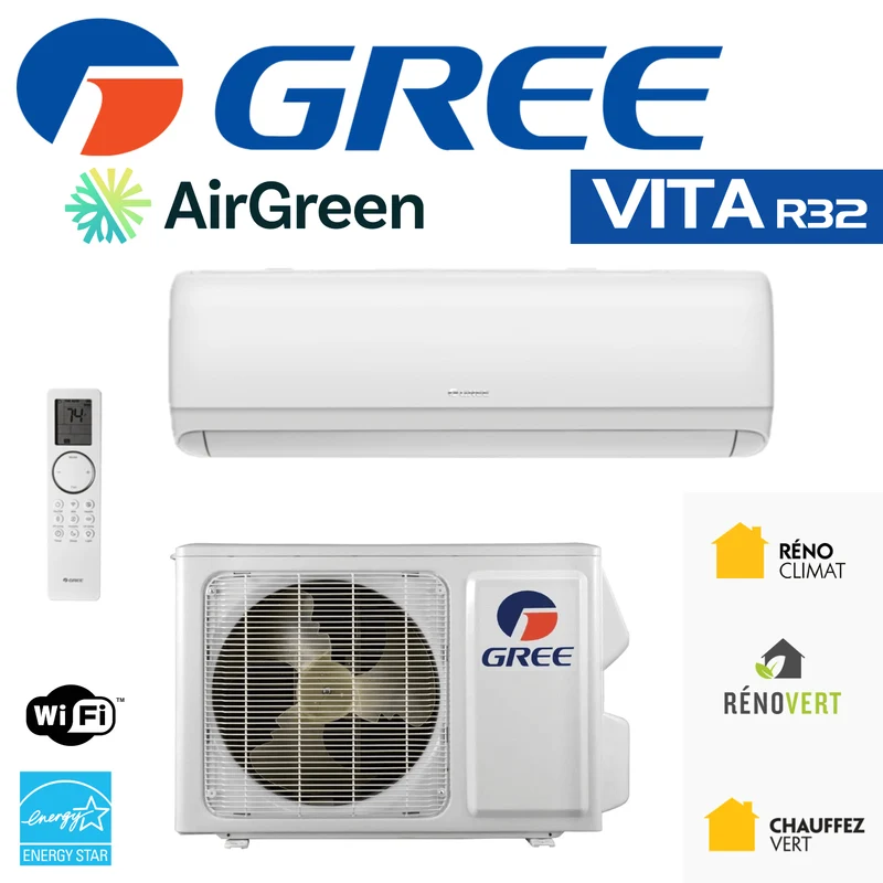 Thermopompe Murale Gree Vita R32 | 18 000 BTU | Montréal, Laval, Longueuil, Rive Sud & Rive Nord