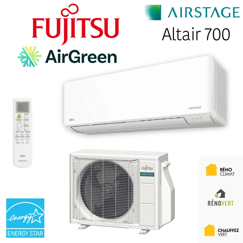 Thermopompe Murale FUJITSU ALTAIR 700 | KMAS R32 | 12 000 BTU | Montréal, Laval, Longueuil, Rive Sud & Rive Nord