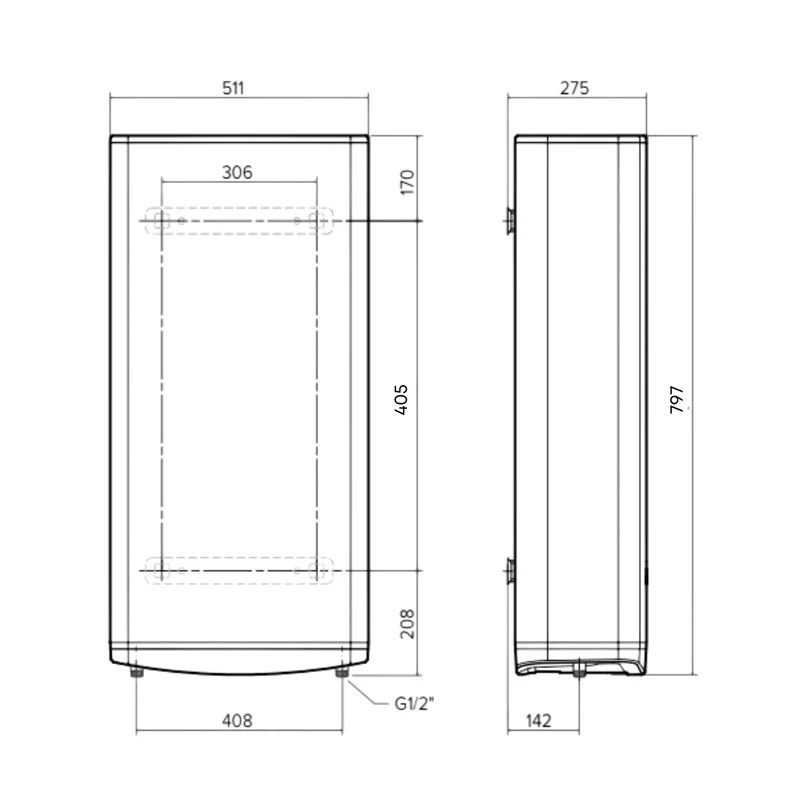 Chauffe-eau électrique plat Ariston Velis Pro Dry Wi-Fi 80 L stéatite multiposition