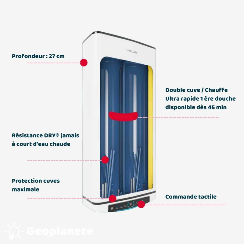 Chauffe-eau électrique plat Ariston Velis Pro Dry Wi-Fi 65 L stéatite multiposition