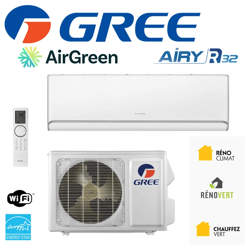 Thermopompe Murale Gree Airy R32 | 18 000 BTU | Montréal, Laval, Longueuil, Rive Sud & Rive Nord