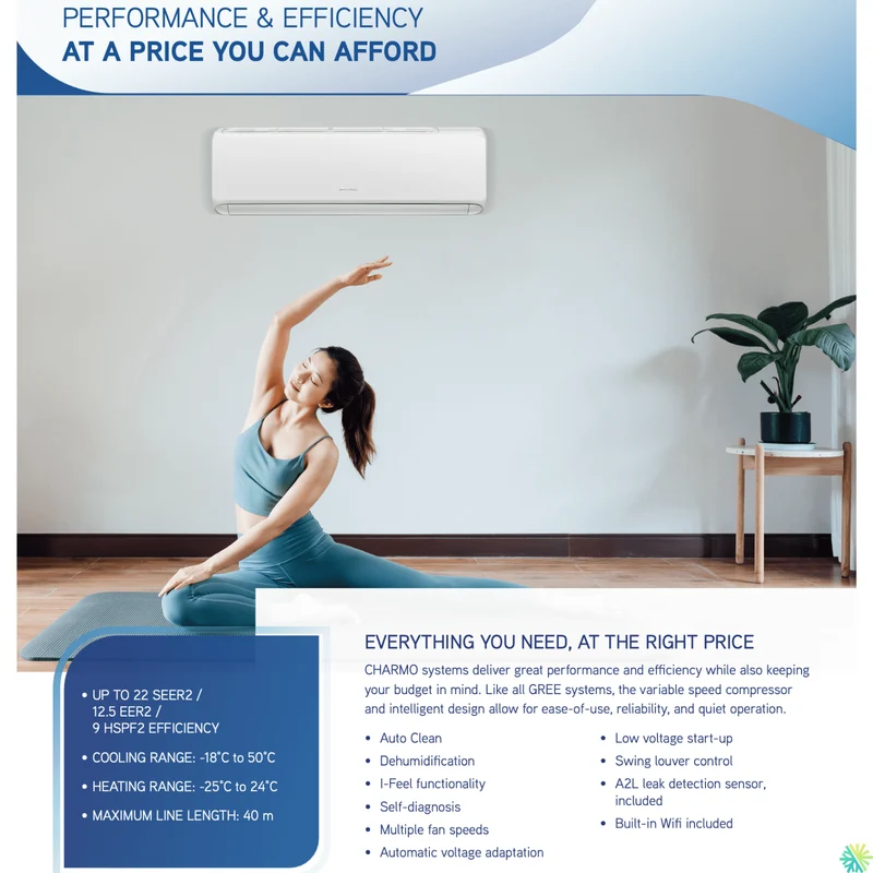 Thermopompe Murale Gree Charmo R32 | 12 000 BTU | Montréal, Laval, Longueuil, Rive Sud & Rive Nord