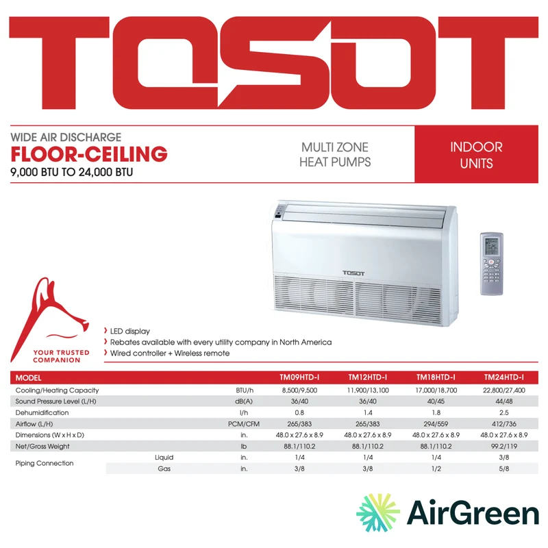 Unité Plancher-Plafond TOSOT | 18 000 BTU | Montréal, Laval, Longueuil, Rive Sud et Rive Nord