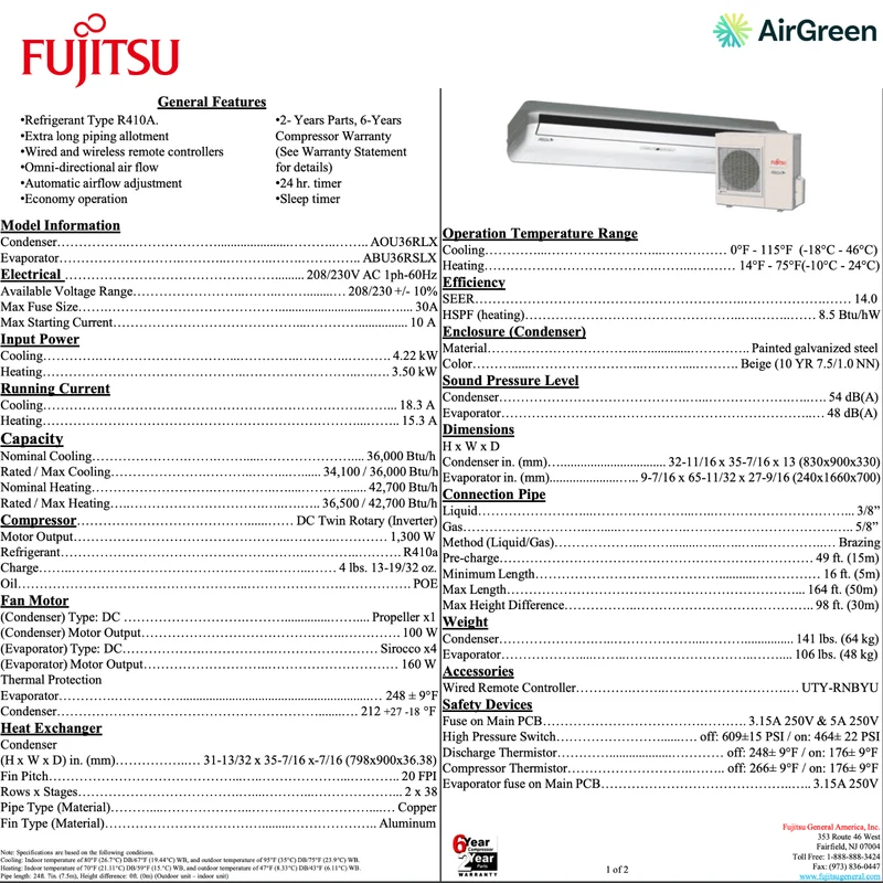 Unité Suspendue FUJITSU | 36 000 BTU | Montréal, Laval, Longueuil, Rive Sud et Rive Nord