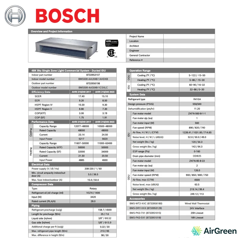 Système Gainable BOSCH | 48 000 BTU | Montréal, Laval, Longueuil, Rive Sud et Rive Nord