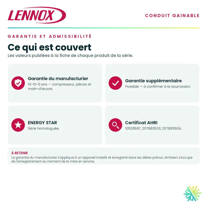 Système Gainable Lennox | 36 000 BTU | Montréal, Laval, Longueuil, Rive Sud et Rive Nord