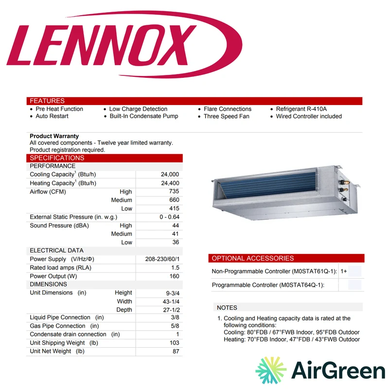 Système Gainable Lennox | 24 000 BTU | Montréal, Laval, Longueuil, Rive Sud et Rive Nord
