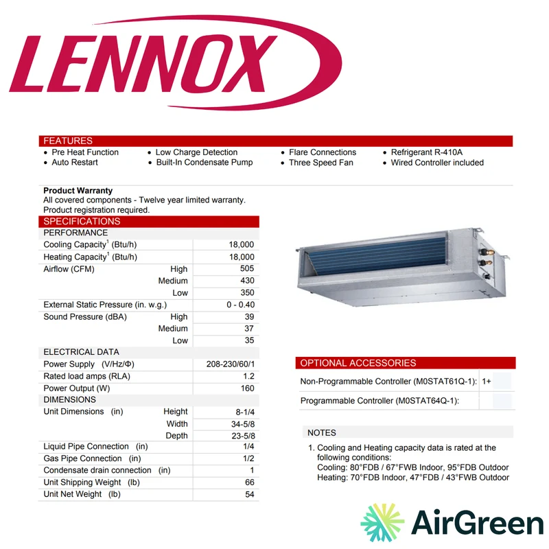 Système Gainable Lennox | 18 000 BTU | Montréal, Laval, Longueuil, Rive Sud et Rive Nord