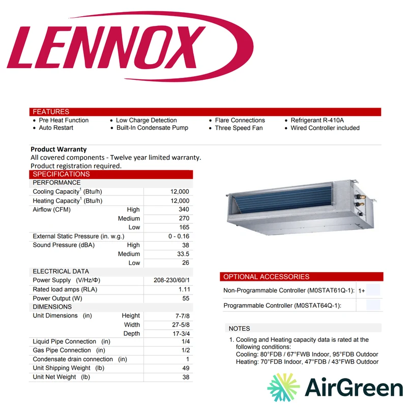 Système Gainable Lennox | 12 000 BTU | Montréal, Laval, Longueuil, Rive Sud et Rive Nord