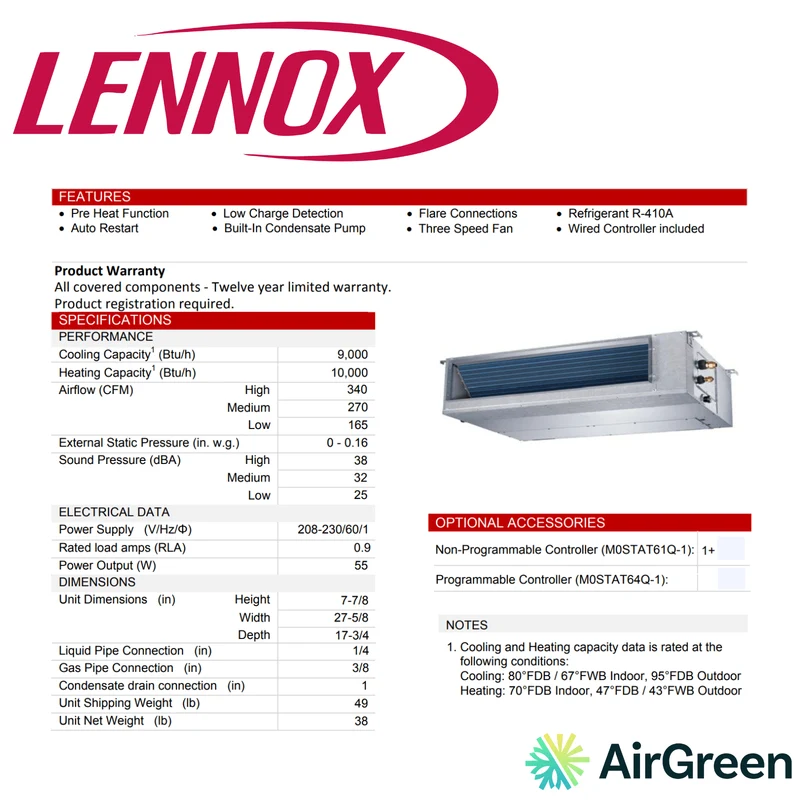 Système Gainable Lennox | 9 000 BTU | Montréal, Laval, Longueuil, Rive Sud et Rive Nord