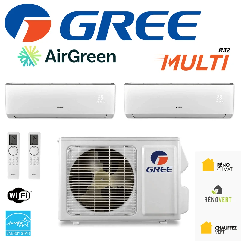 Thermopompe Double Zone Gree MULTI R32 | Ext : 36 000 BTU | Montréal, Laval, Longueuil, Rive Sud & Rive Nord
