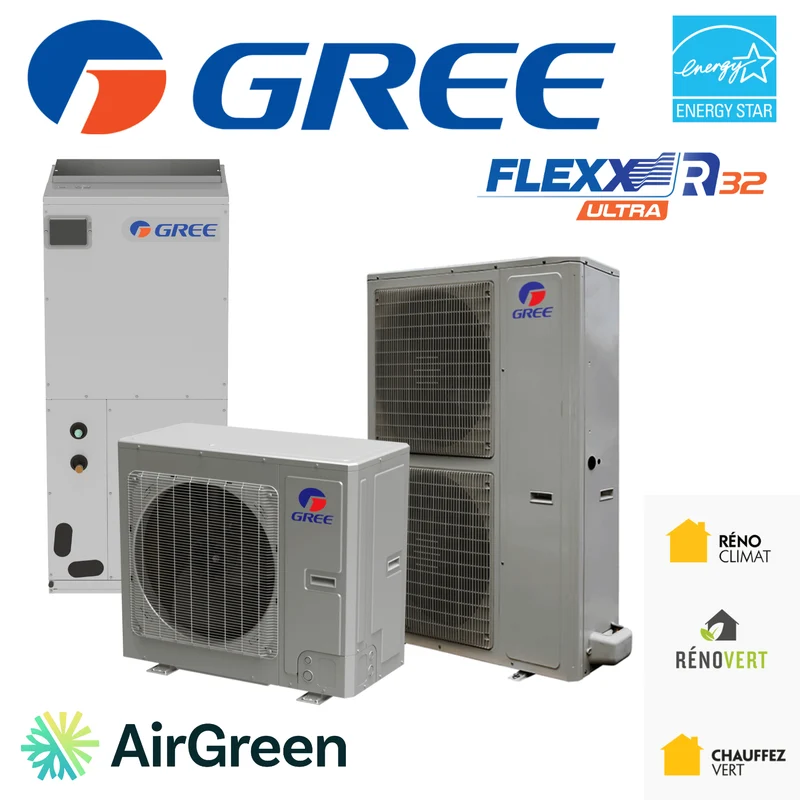 Thermopompe Centrale Gree FLEXX ULTRA R32 | 2 Tonnes | Montréal, Rive Sud, Montérégie