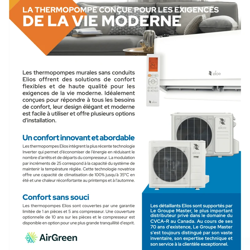 Thermopompe Murale ELIOS e21 | 12 000 BTU 115V | Montréal, Laval, Longueuil, Rive Sud & Rive Nord
