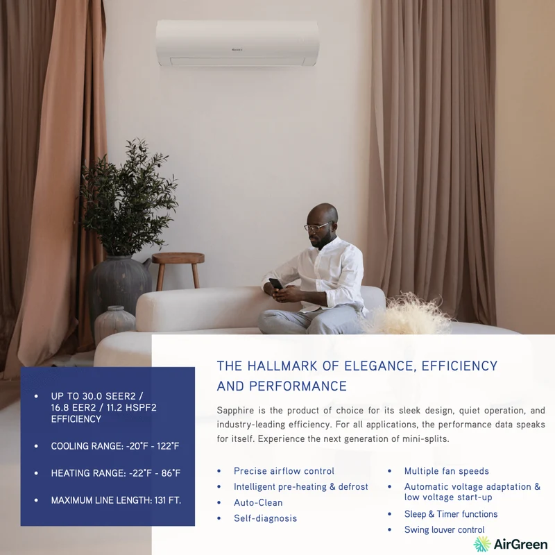 Thermopompe Murale Gree Sapphire R-32 | 18 000 BTU | Montréal, Laval, Longueuil, Rive Sud & Rive Nord