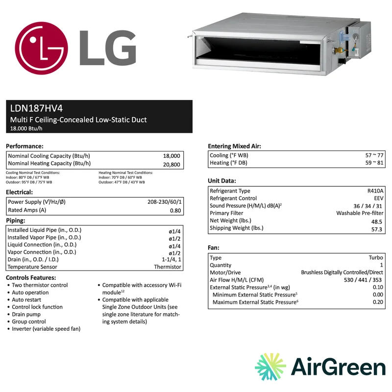 Ventilateur de gaine à basse pression statique LG | 18 000 BTU | Montréal, Laval, Longueuil, Rive Sud et Rive Nord