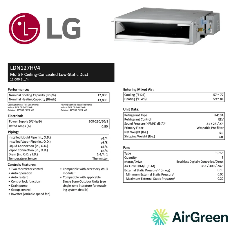Ventilateur de gaine à basse pression statique LG | 12 000 BTU | Montréal, Laval, Longueuil, Rive Sud et Rive Nord