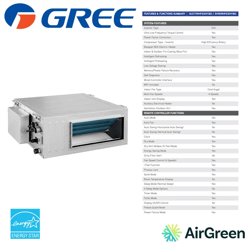 GREE Système de Conduit Sans Conduit | Haute Pression Statique | 9 000 BTU | Montréal, Laval, Longueuil, Rive Sud et Rive Nord