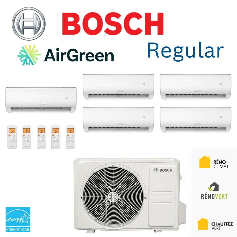 Thermopompe 5-Zones BOSCH Régulier | Compresseur 48 000 BTU | Montréal, Laval, Longueuil, Rive Sud et Rive Nord
