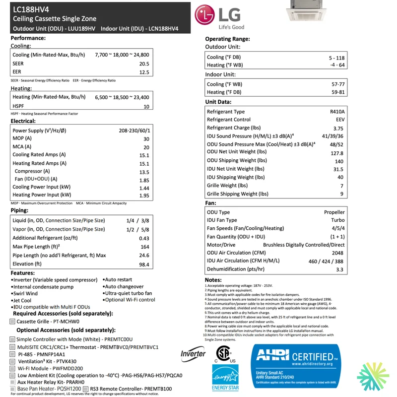 Cassette de Plafond LG | 18 000 BTU | Montréal, Laval, Longueuil, Rive Sud & Rive Nord