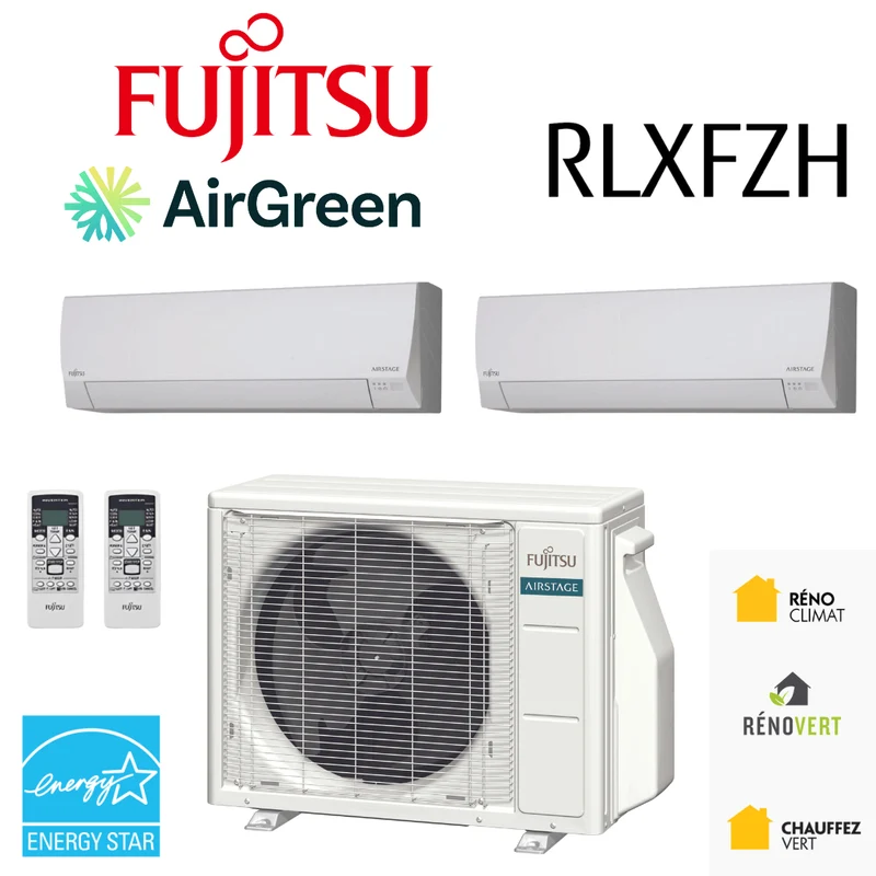 Thermopompe DoubleZone Fujitsu RLXFZH | Compresseur 18 000 BTU | Montréal, Laval, Longueuil, Rive Sud et Rive Nord