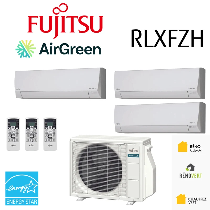 Thermopompe TripleZone Fujitsu RLXFZH | Compresseur 24 000 BTU | Montréal, Laval, Longueuil, Rive Sud et Rive Nord