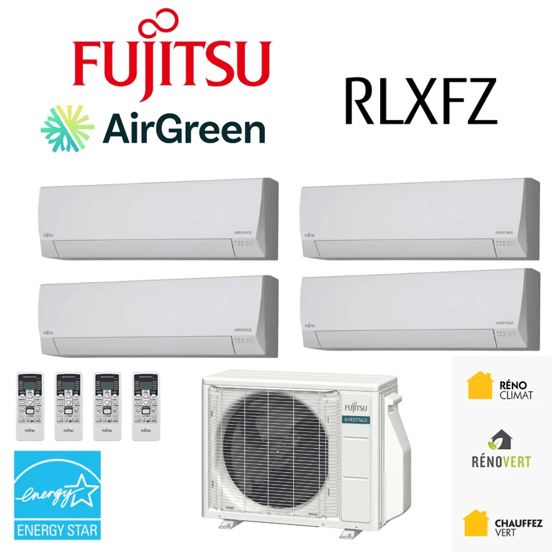 Thermopompe 4-Têtes Fujitsu RLXFZ | Compresseur 36 000 BTU | Montréal, Laval, Longueuil, Rive Sud et Rive Nord