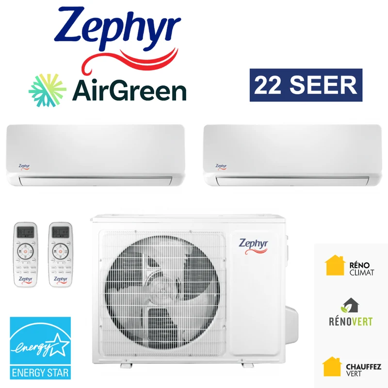 Thermopompe DoubleZone Zephyr 22 | Compresseur 24 000 BTU | Montréal, Laval, Longueuil, Rive Sud & Rive Nord