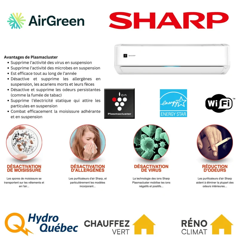 Thermopompe Murale Sharp ZU1 | 12 000 BTU | Montréal, Laval, Longueuil, Rive Sud & Rive Nord