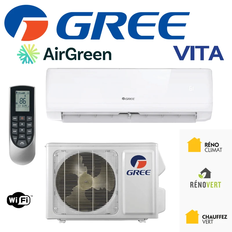 Thermopompe Murale GREE VITA | 12 000 BTU 220V (2024) | Montréal, Laval, Longueuil, Rive Sud & Rive Nord
